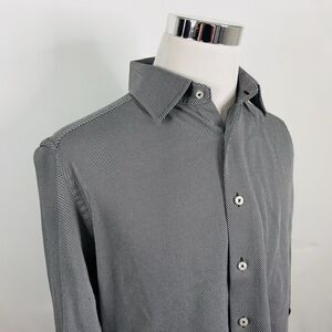 David Donahue 17 34/35 Trim Fit Dress Shirt Striped Gray White Regular Fit